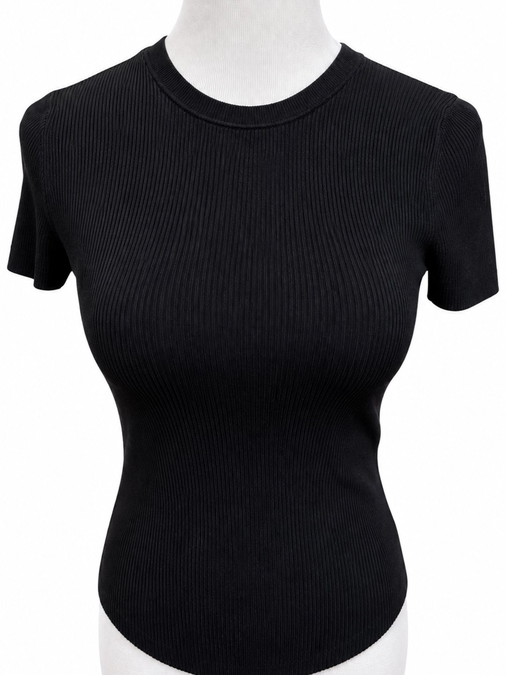 Babaton Black Ribbed Crewneck Short-Sleeve Tee XS
